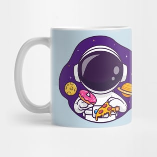 Cute Astronaut Eating Donut And Pizza In Space Cartoon Mug